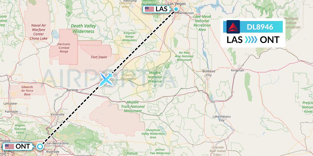 DL8946 Delta Air Lines Flight Map: Las Vegas to Ontario