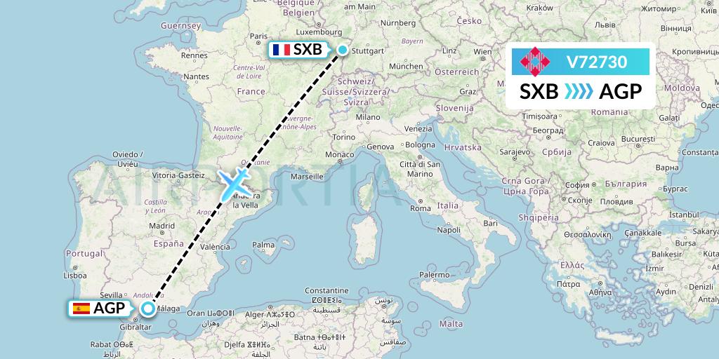 V72730 Volotea Flight Map: Strasbourg to Malaga