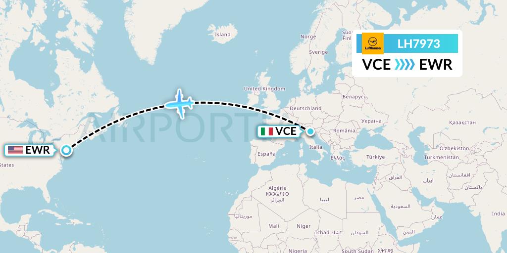 LH7973 Lufthansa Flight Map: Venice to New York