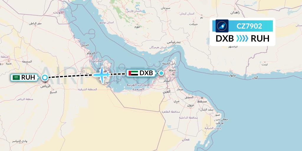 CZ7902 China Southern Airlines Flight Map: Dubai to Riyadh