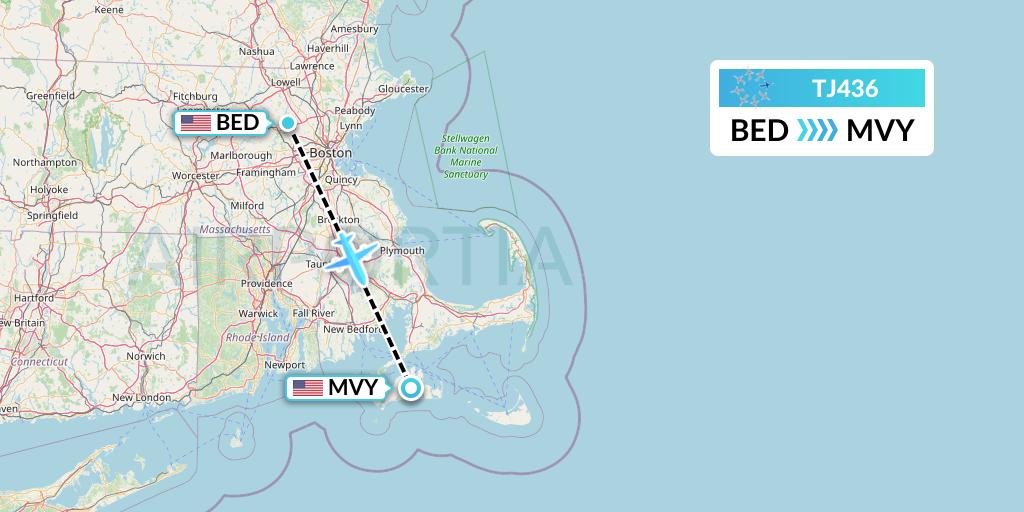 TJ436 Tradewind Aviation Flight Map: Bedford to Martha's Vineyard