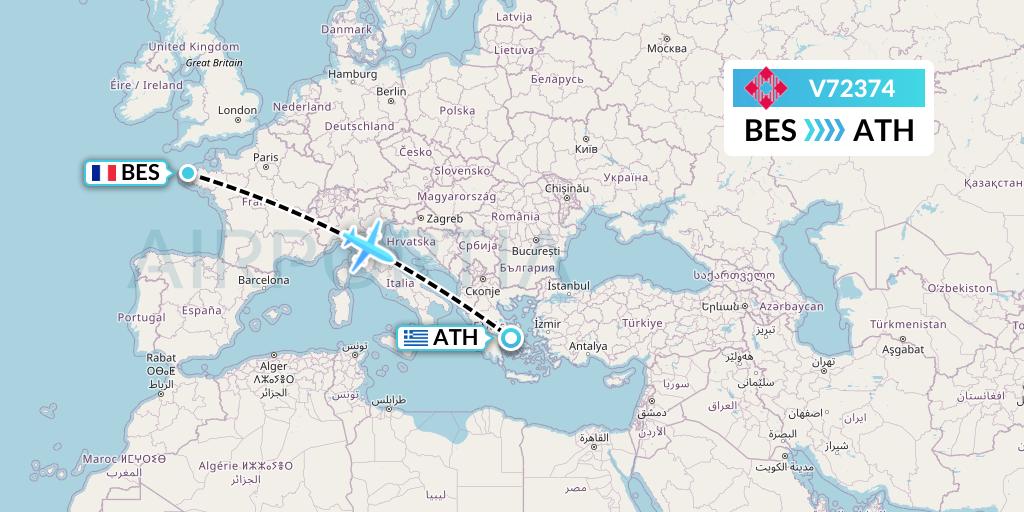 V72374 Volotea Flight Map: Brest to Athens