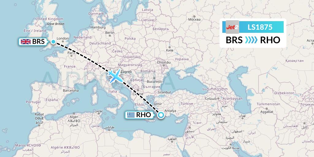 LS1875 Jet2 Flight Map: Bristol to Rhodes