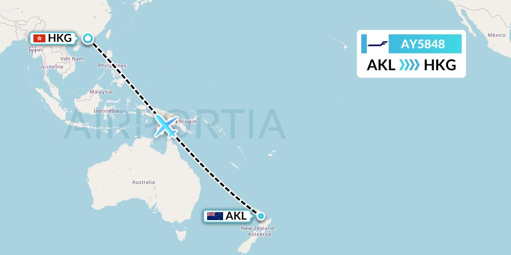 AY5848 Finnair Flight Map: Auckland to Hong Kong