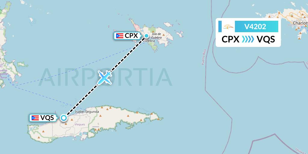 V4202 Vieques Air Link Flight Map: Isla De Culebra to Vieques