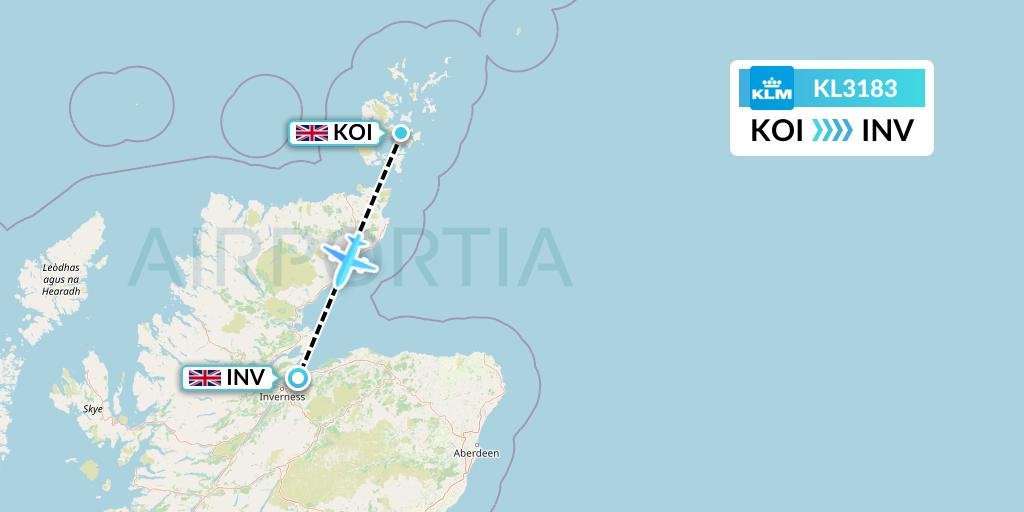 KL3183 KLM Flight Map: Kirkwall to Inverness