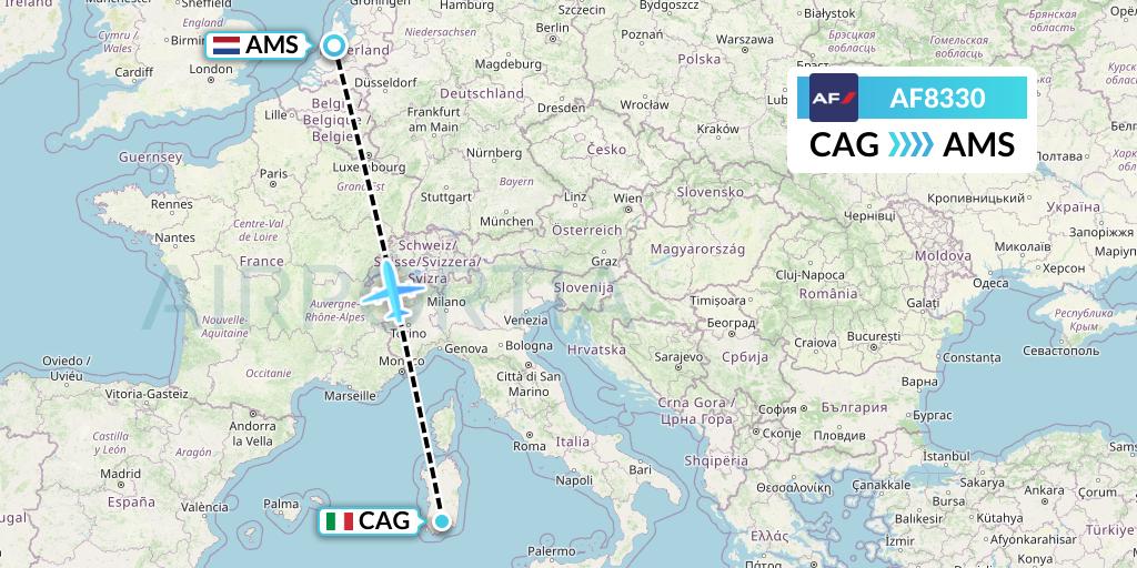 AF8330 Air France Flight Map: Cagliari to Amsterdam