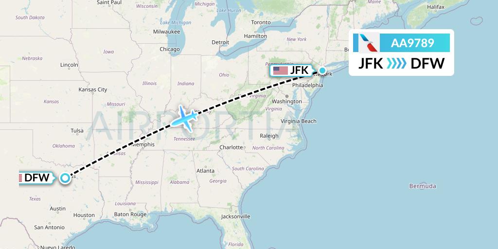 AA9789 American Airlines Flight Map: New York to Dallas