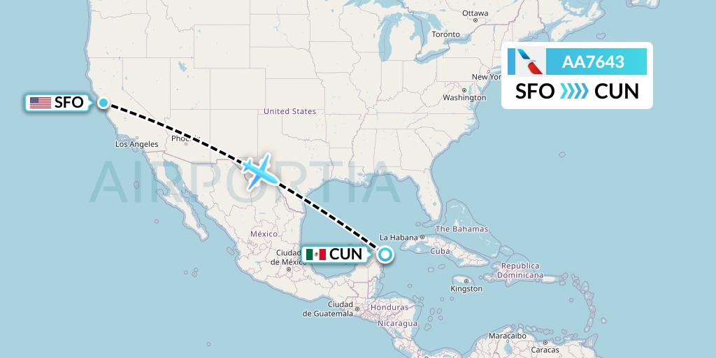 AA7643 American Airlines Flight Map: San Francisco to Cancun