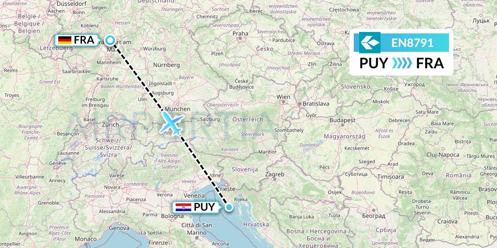 EN8791 Air Dolomiti Flight Map: Pula to Frankfurt