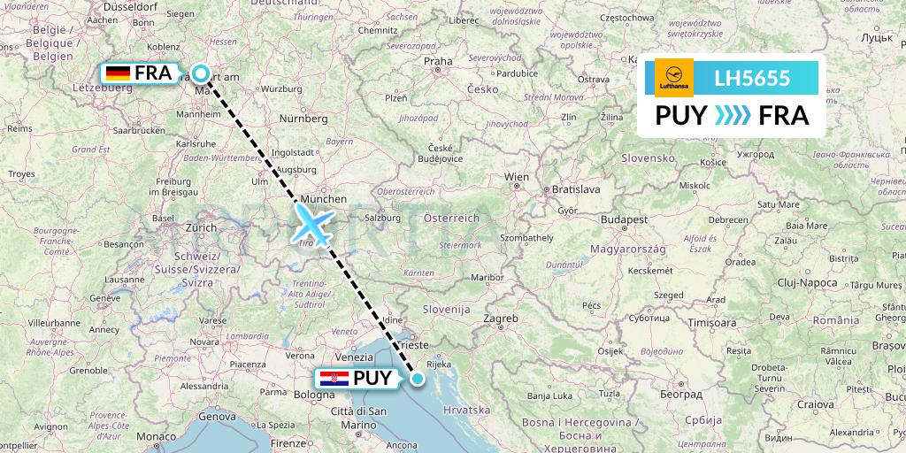 LH5655 Lufthansa Flight Map: Pula to Frankfurt