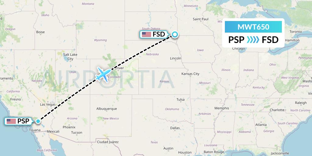 MWT650 Flight Status Midwest Aviation Division Palm Springs to Sioux Falls