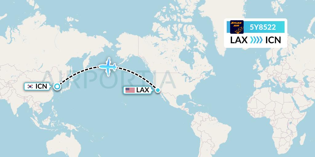 5Y8522 Atlas Air Flight Map: Los Angeles to Seoul