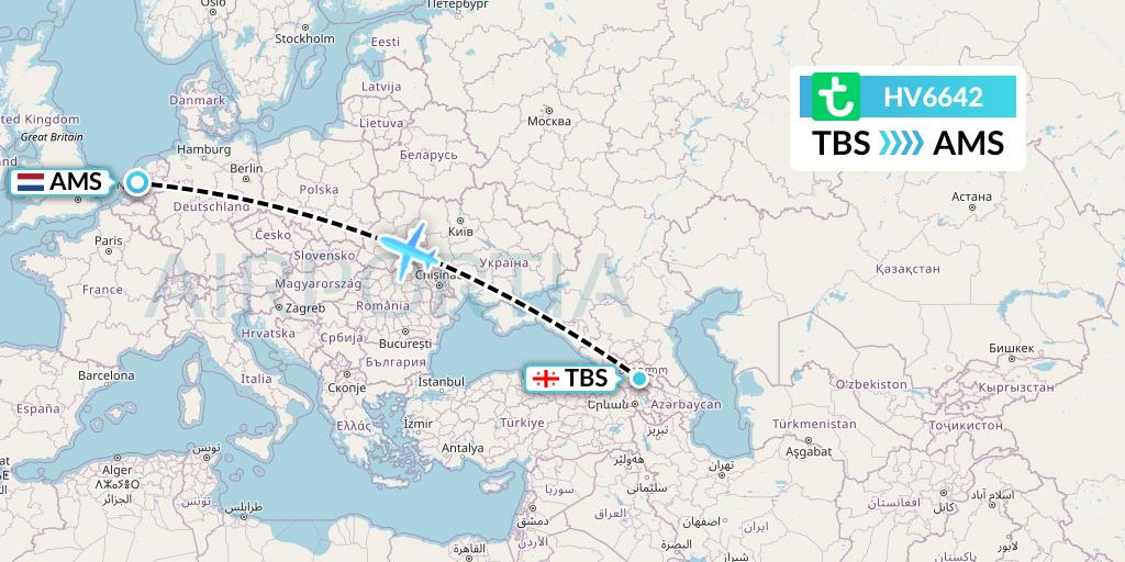 HV6642 Transavia Flight Map: Tbilisi to Amsterdam