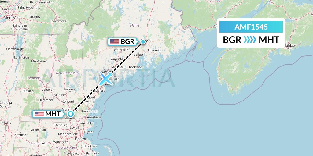 AMF1545 Ameriflight Flight Map: Bangor to Manchester