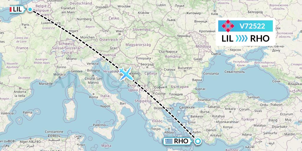 V72522 Volotea Flight Map: Lille to Rhodes