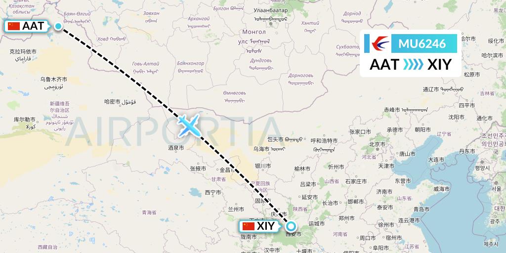 MU6246 China Eastern Airlines Flight Map: Altay to Xi'an