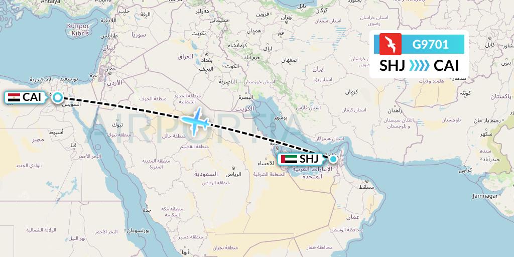 G9701 Air Arabia Flight Map: Sharjah to Cairo