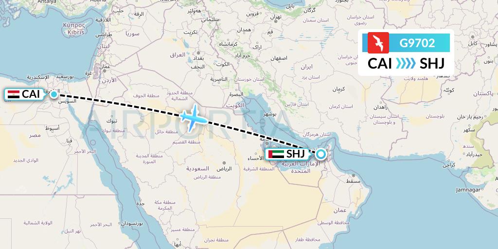 G9702 Air Arabia Flight Map: Cairo to Sharjah