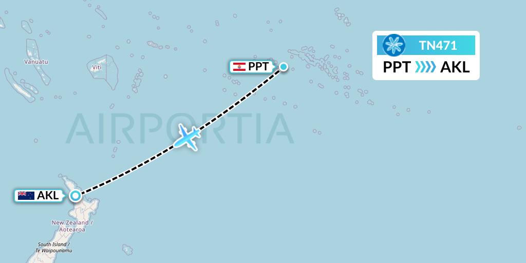 TN471 Air Tahiti Nui Flight Map: Papeete to Auckland