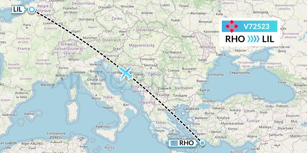 V72523 Volotea Flight Map: Rhodes to Lille