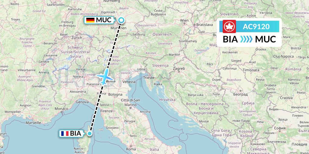 AC9120 Air Canada Flight Map: Bastia to Munich
