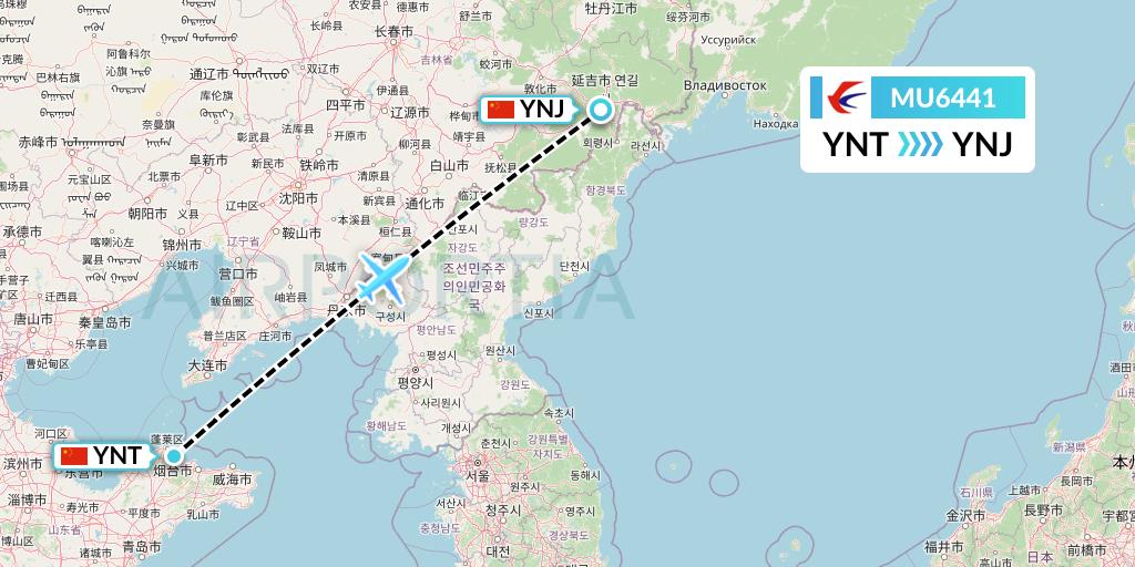 MU6441 China Eastern Airlines Flight Map: Yantai to Yanji