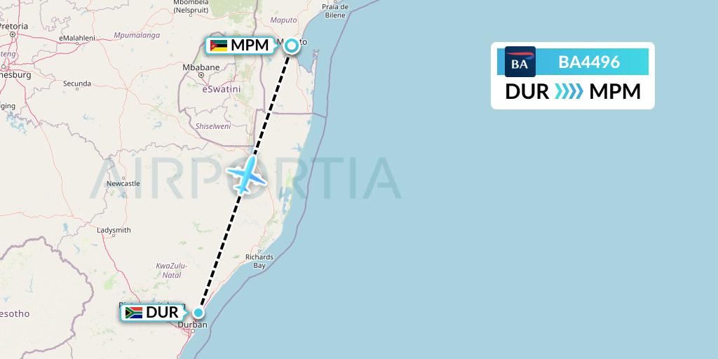 BA4496 British Airways Flight Map: Durban to Maputo