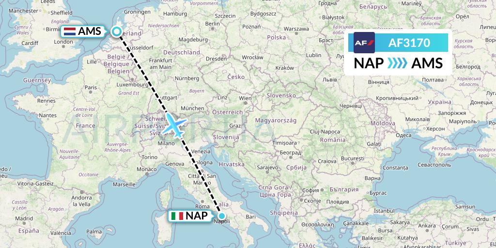AF3170 Air France Flight Map: Naples to Amsterdam