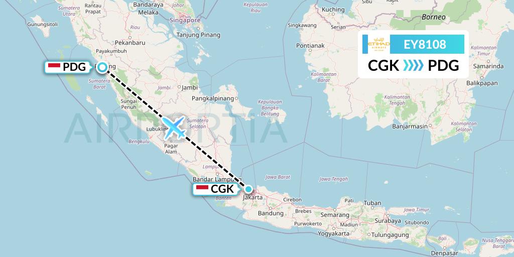 EY8108 Etihad Airways Flight Map: Jakarta to Padang