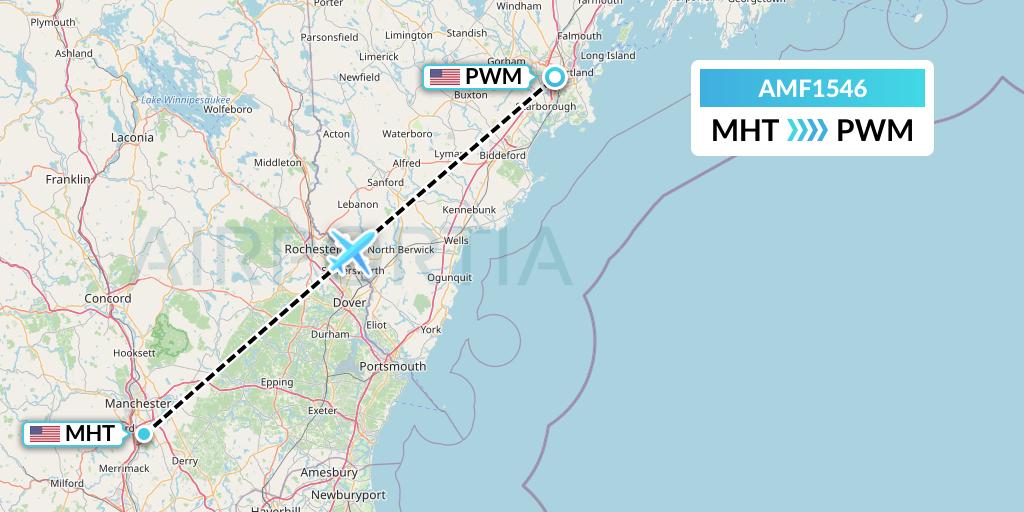 AMF1546 Ameriflight Flight Map: Manchester to Portland