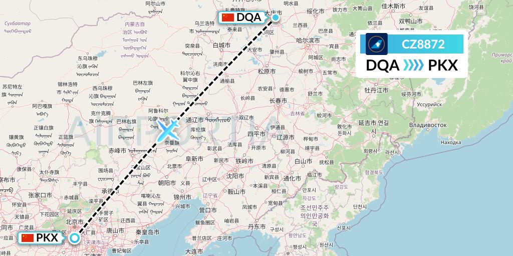 CZ8872 China Southern Airlines Flight Map: Daqing to Beijing