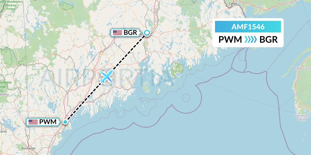 AMF1546 Ameriflight Flight Map: Portland to Bangor