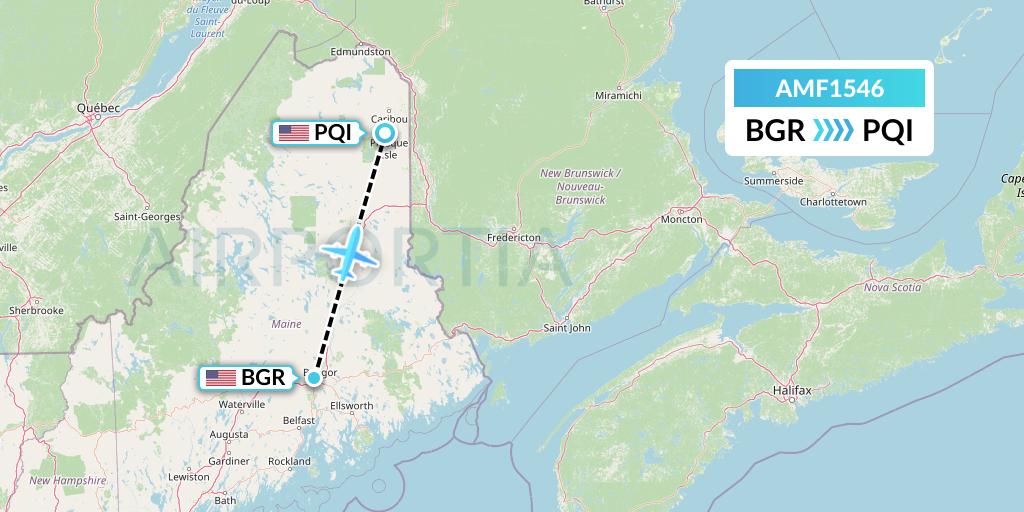 AMF1546 Ameriflight Flight Map: Bangor to Presque Isle