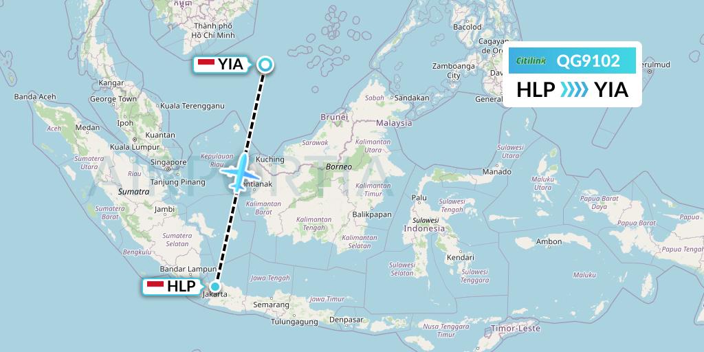 QG9102 Citilink Flight Map: Jakarta to Yogyakarta