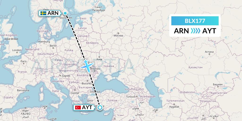 BLX177 TUI fly Nordics Flight Map: Stockholm to Antalya