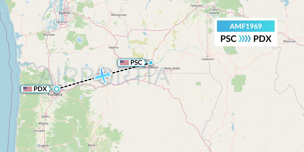 AMF1969 Ameriflight Flight Map: Pasco to Portland
