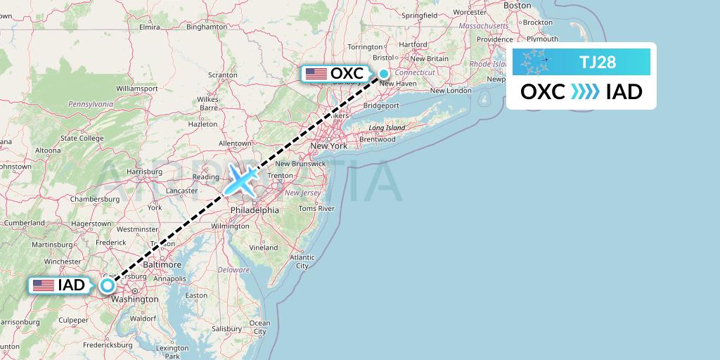 TJ28 Tradewind Aviation Flight Map: Oxford to Washington