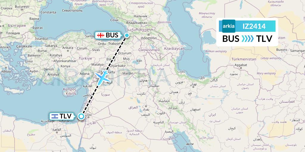 IZ2414 Arkia Israeli Airlines Flight Map: Batumi to Tel Aviv