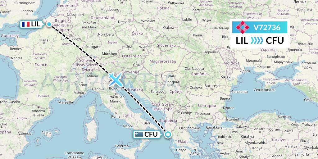 V72736 Volotea Flight Map: Lille to Corfu