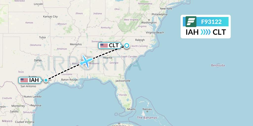 F93122 Frontier Airlines Flight Map: Houston to Charlotte