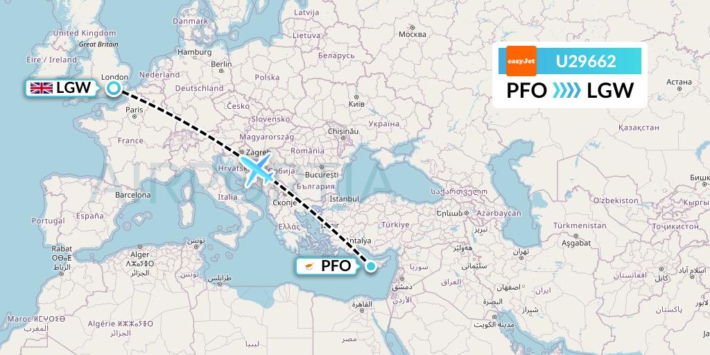 U29662 EasyJet Flight Map: Pafos to London