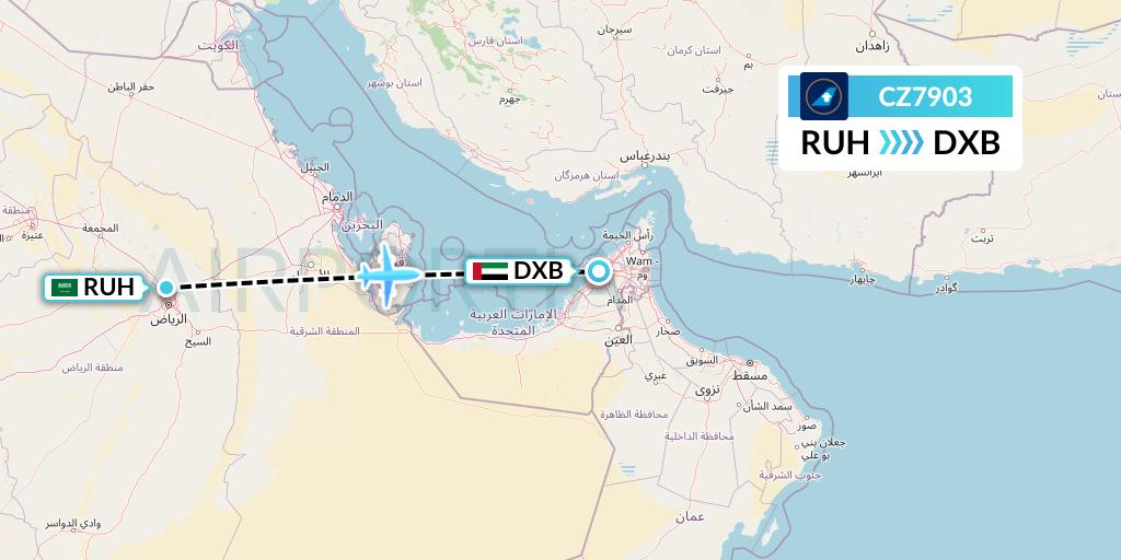 CZ7903 China Southern Airlines Flight Map: Riyadh to Dubai