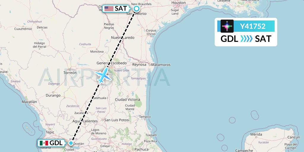 Y41752 Volaris Flight Map: Guadalajara to San Antonio