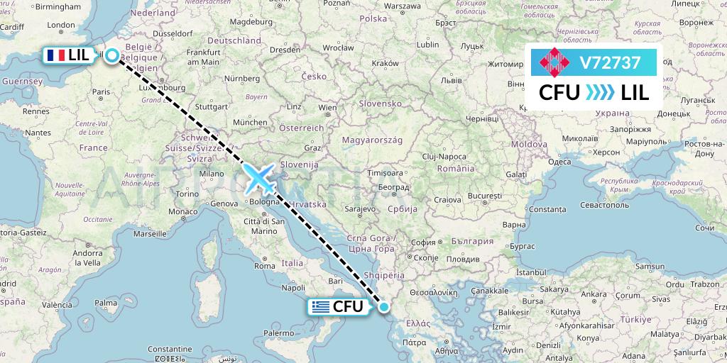 V72737 Volotea Flight Map: Corfu to Lille