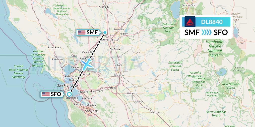 DL8840 Delta Air Lines Flight Map: Sacramento to San Francisco
