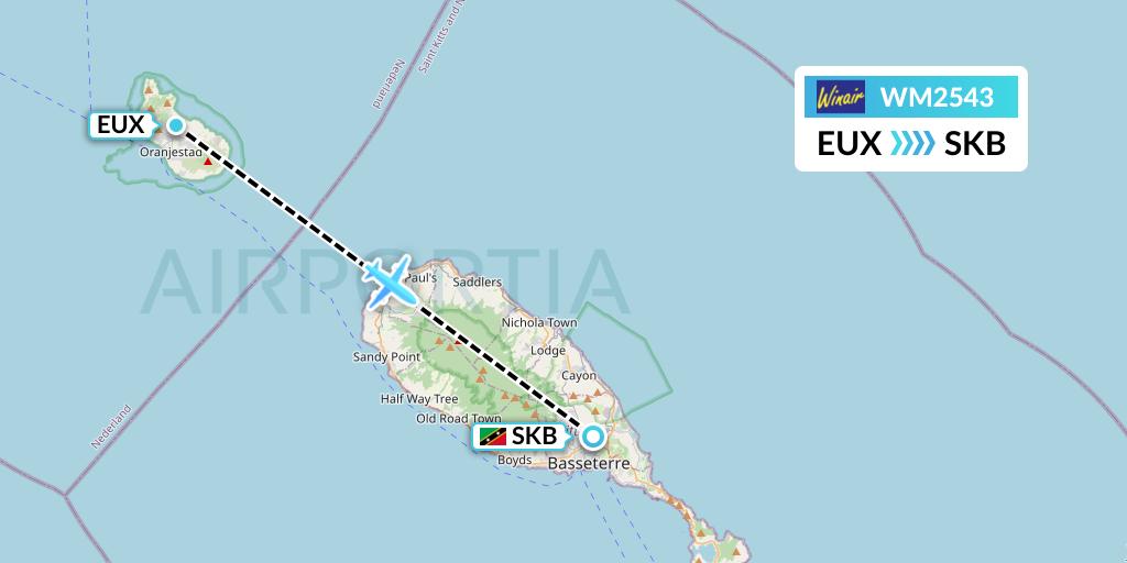 WM2543 Winair Flight Map: Sint Eustatius to Basseterre