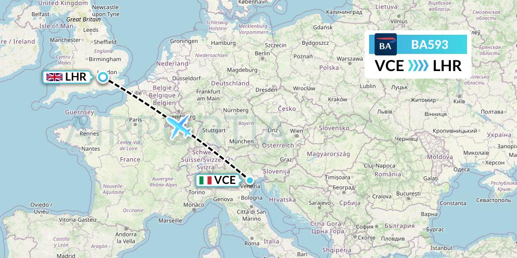 BA593 British Airways Flight Map: Venice to London