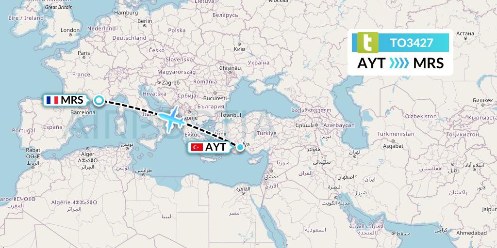 TO3427 Transavia France Flight Map: Antalya to Marseille