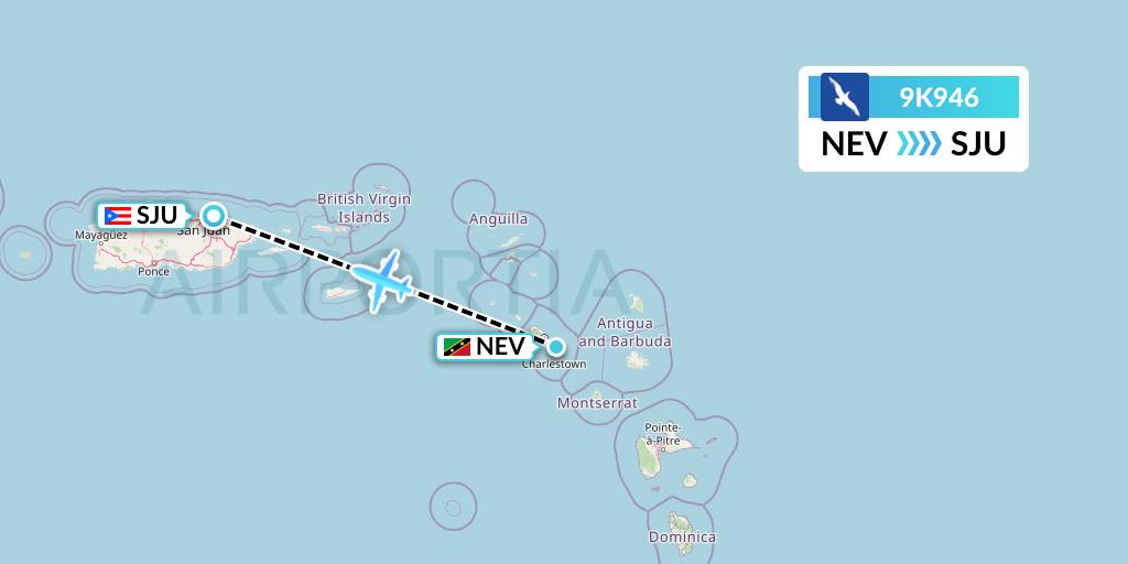 9K946 Cape Air Flight Map: Nevis to San Juan